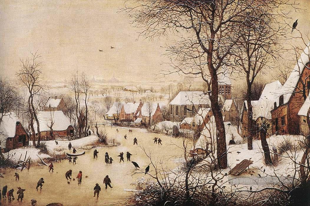 Paysage d’hiver avec des patineurs et des oiseaux Piège Pieter Bruegel l’Ancien Peintures à l'huile